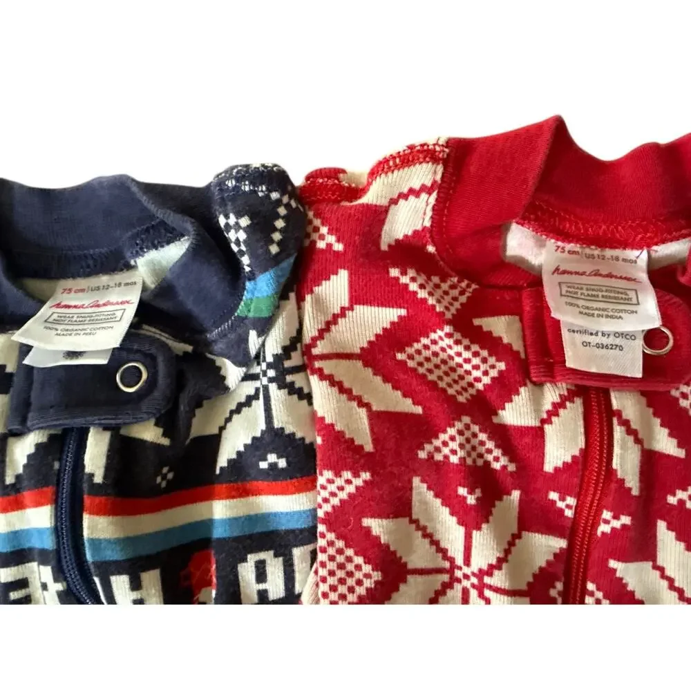 Hanna Andersson Bundle of 2 Winter Snowflake Print Sleepers PJs 18-24 months